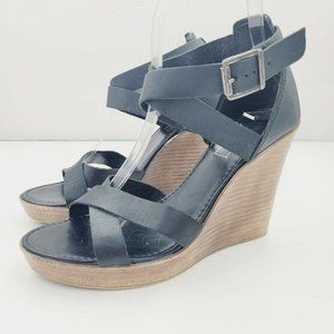 Topshop Black Strappy Open Toe Platform Wedge Sandals Size EU 38 / US 7.5